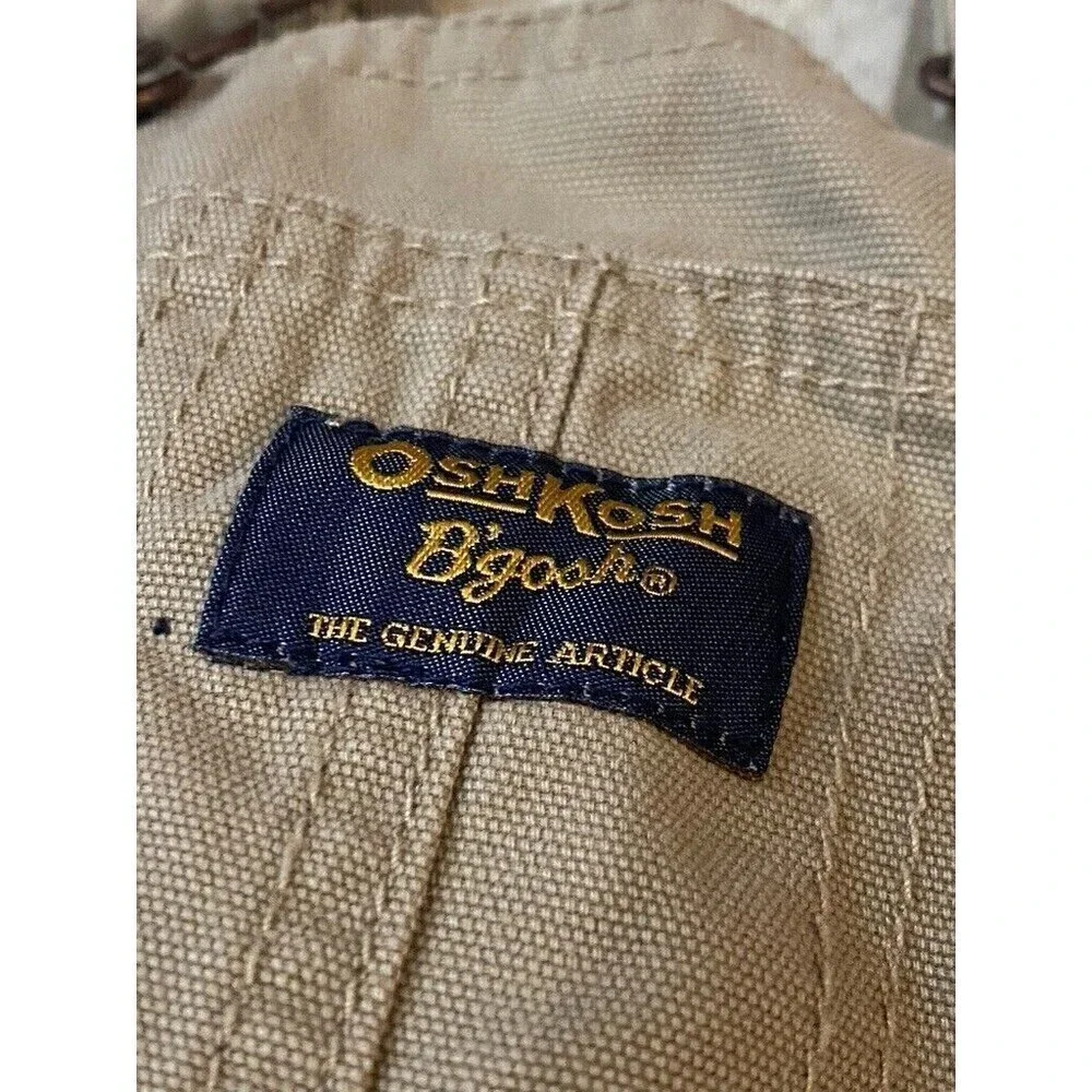 Cute OSHKOSH B'GOSH Tan Khaki Camping OVERALLS Sz 9 Months Moose Osh Kosh